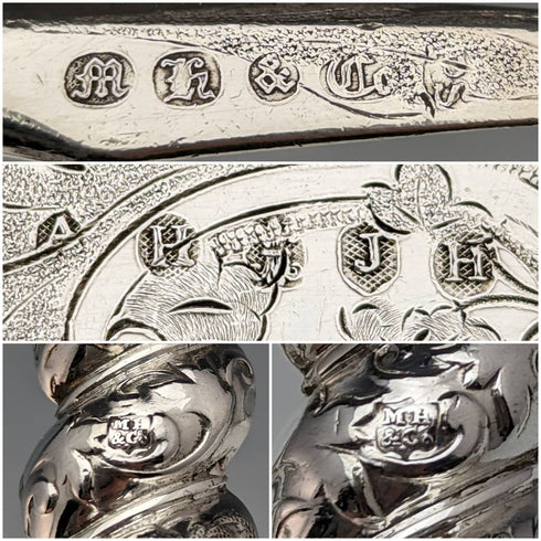 British Antique Solid Silver Handle Cutlery 6 Pair Set MARTIN HALL